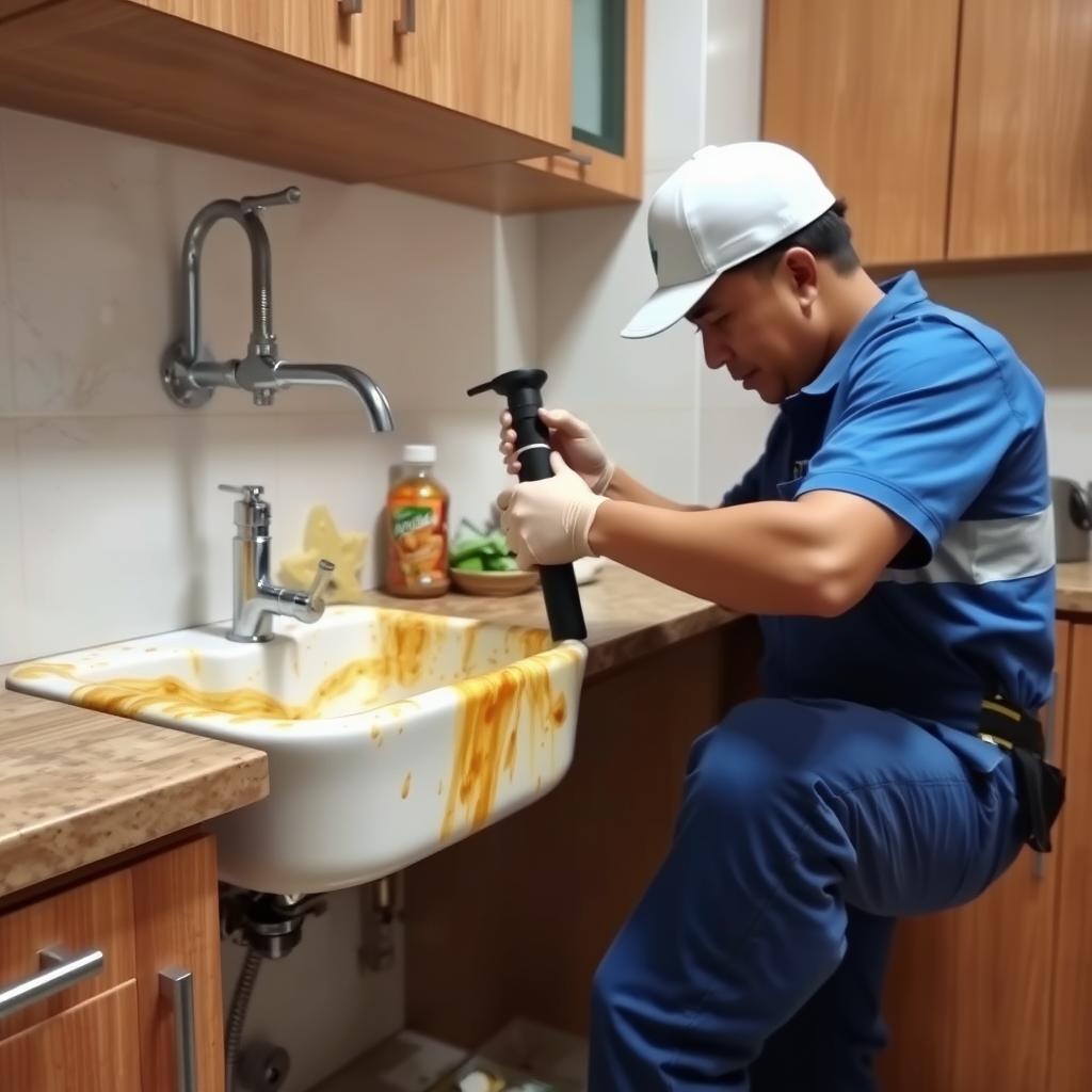 Pelancaran bak cuci piring dan wastafel mampet di Medan