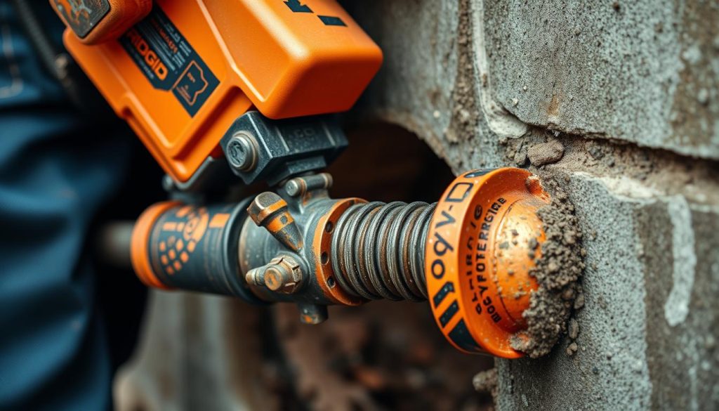Teknisi jasa pipa mampet medan menggunakan alat modern ridgid rooter